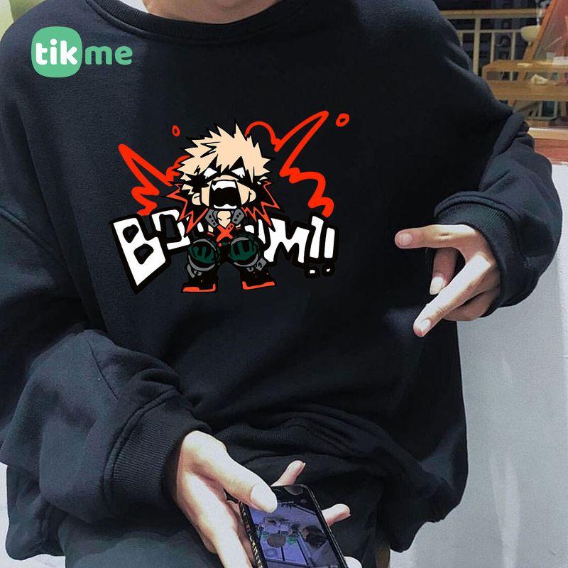 Áo nỉ sweater dáng rộng My Hero Academia Katsuki Bakugo size XS-2XL