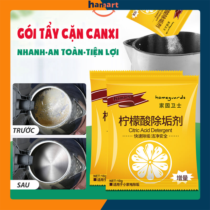 Gói Tẩy Cặn Canxi Phích Nước 10g Acid Citric Dạng Bột Tẩy Cặn Bình Đun Nước Siêu Tốc Tiện Dụng