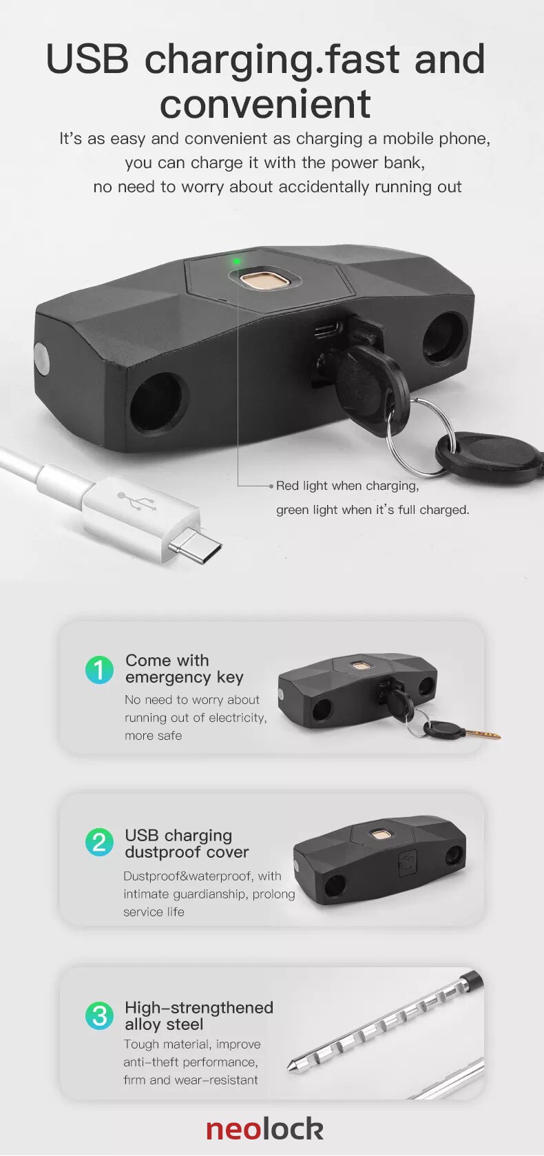 Ổ khoá chữ U khoá xe máy - xe đạp - xe điện - khoá cửa kính văn phòng thông minh qua APP neolock