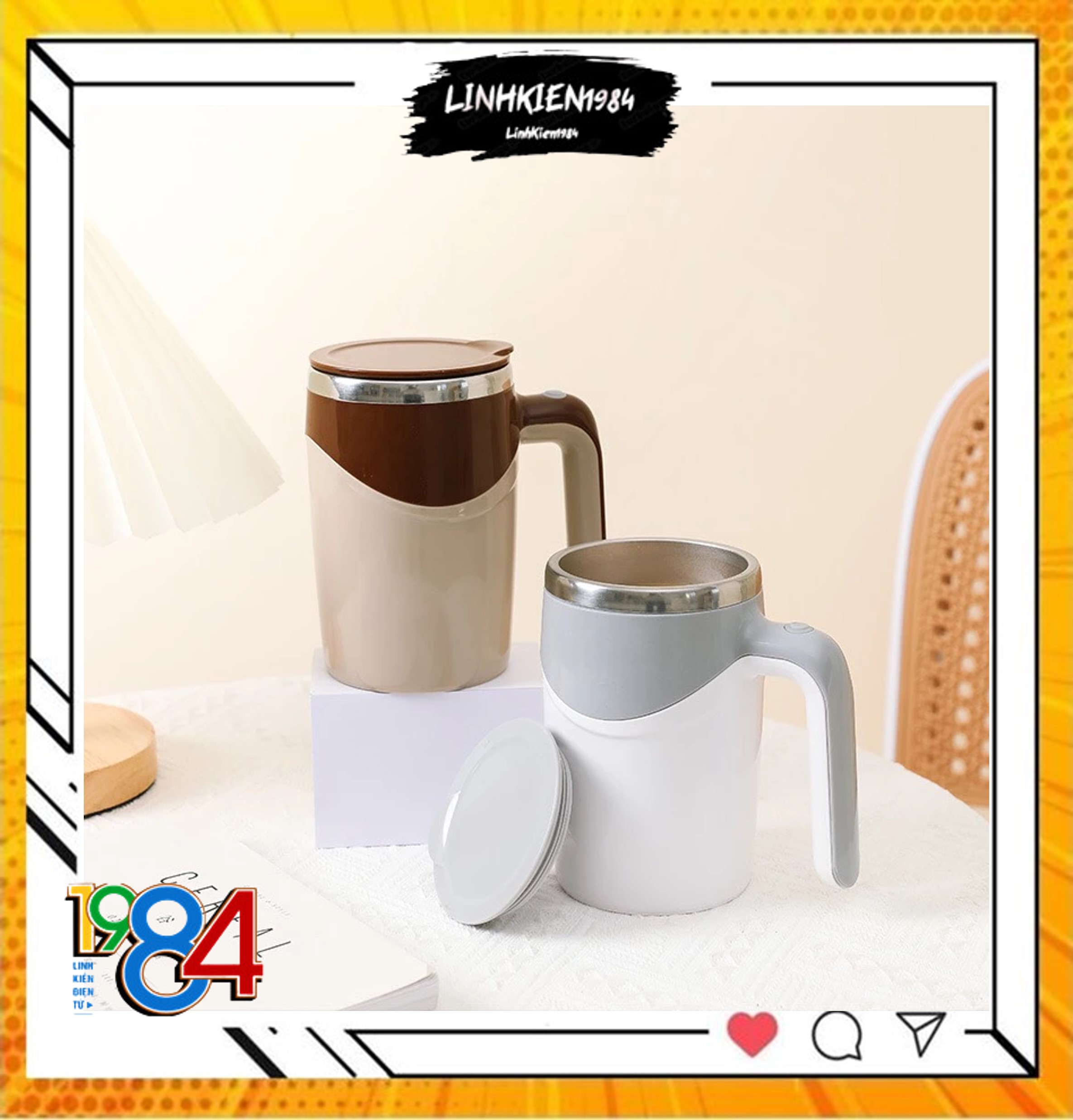 Cốc Khuấy tự động ly cafe Cốc quay từ tính , inox 304 380ml Từ Tính Bằng Thép Không Gỉ Cốc Xoay Lười
