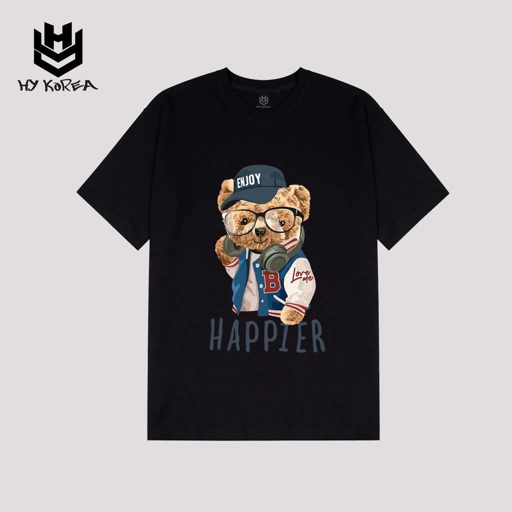 Áo Thun Tay Lỡ HY Korea In Hình Gấu Happier 08.