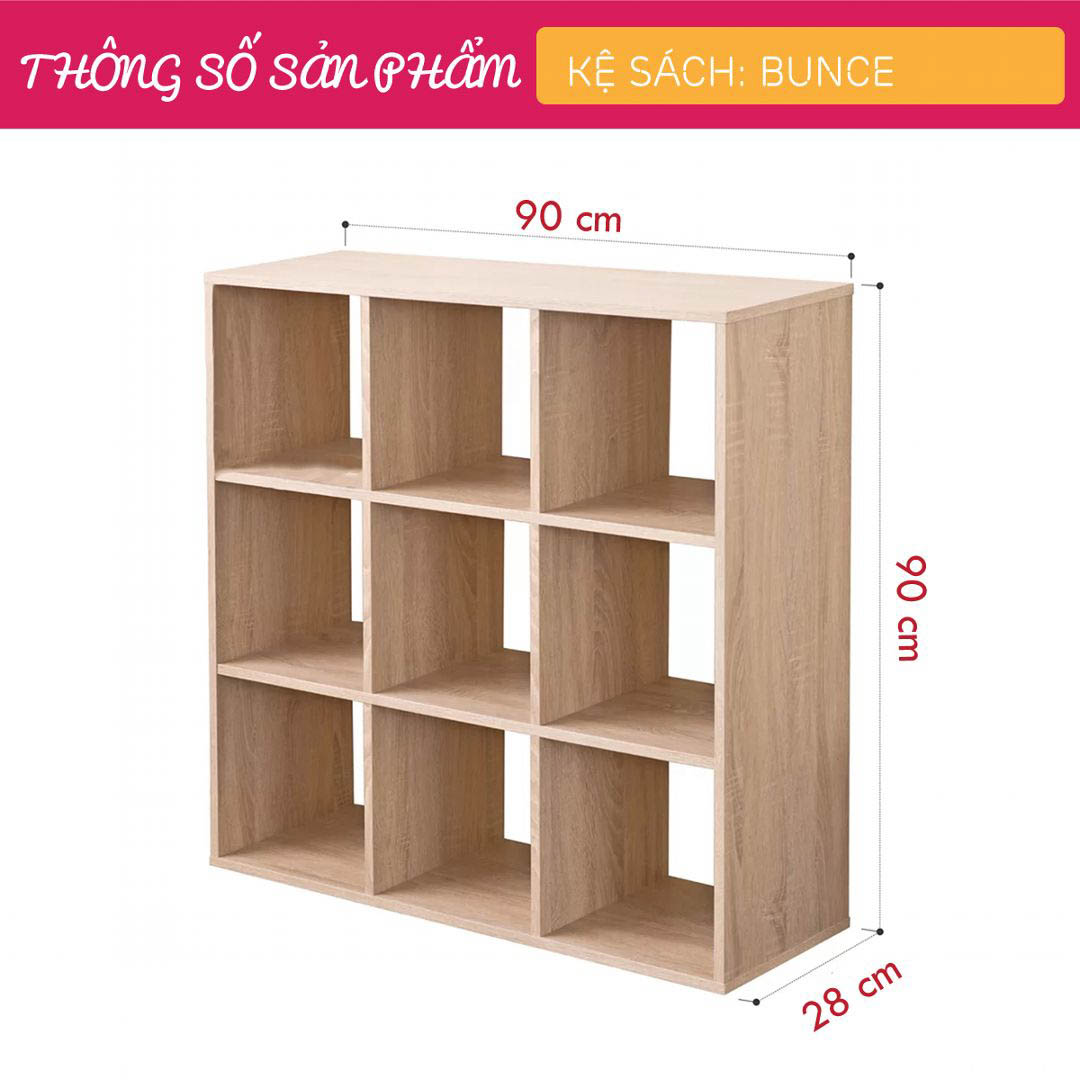 Kệ sách, kệ trang trí gỗ hiện đại SMLIFE Bunce  | Gỗ MDF dày 17mm chống ẩm | D90xR28xC90cm