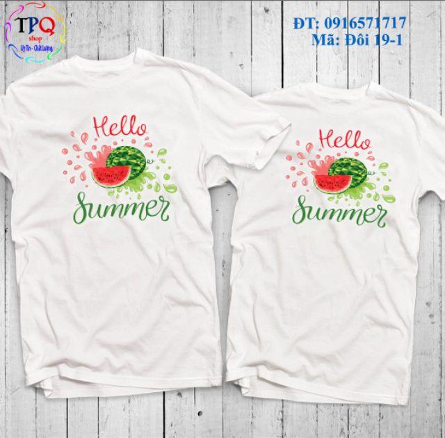 Đồ đôi đi biển mẫu mới đẹp sang chảnh quần đa sắc áo dưa hấu hello summer ( giá 1 bộ gồm 1 quần + 1 áo)