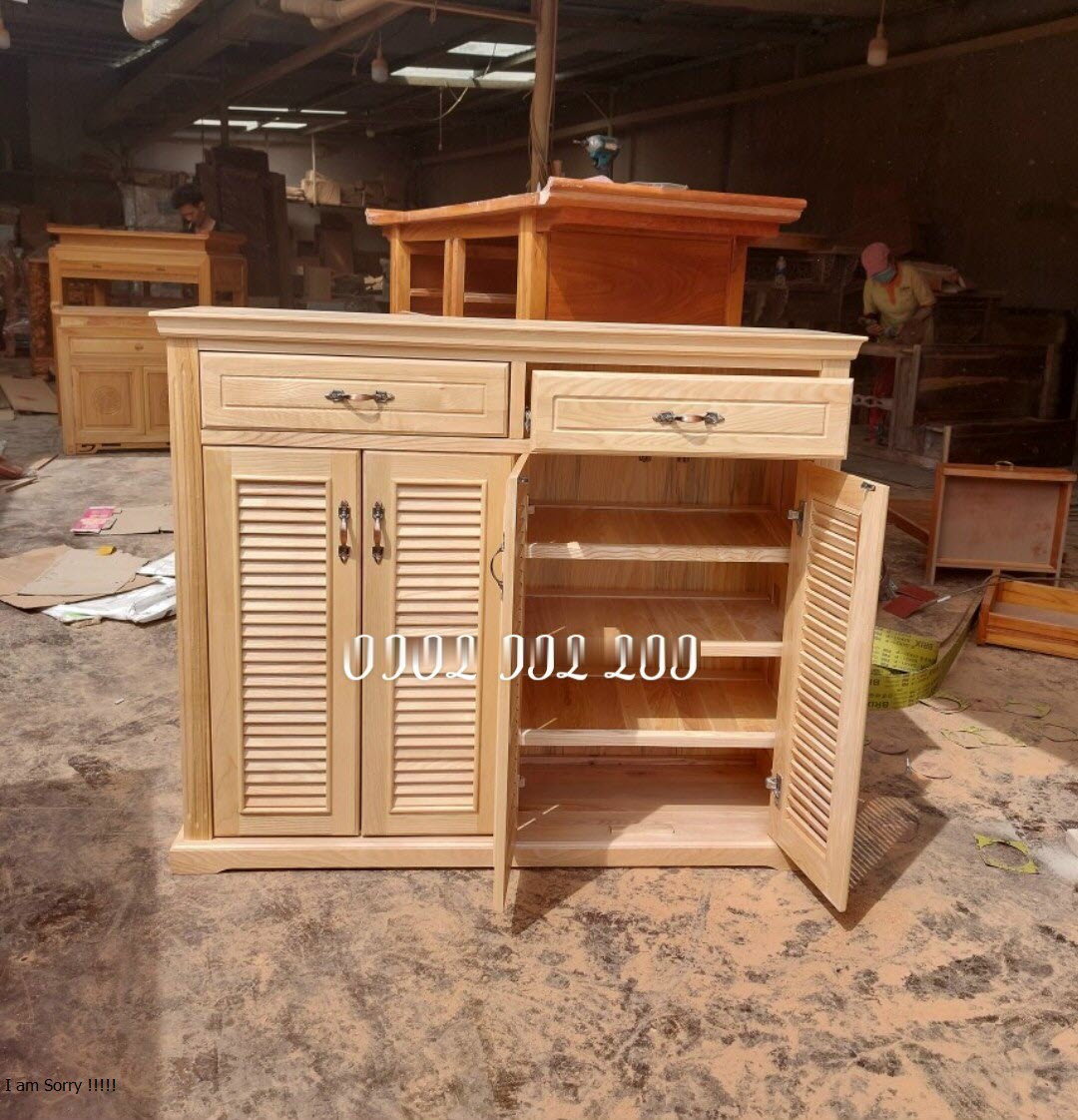 Tủ dày dép gỗ sồi thịt 1m20 Tủ được tẩm sấy chống cong vênh mối mọt.