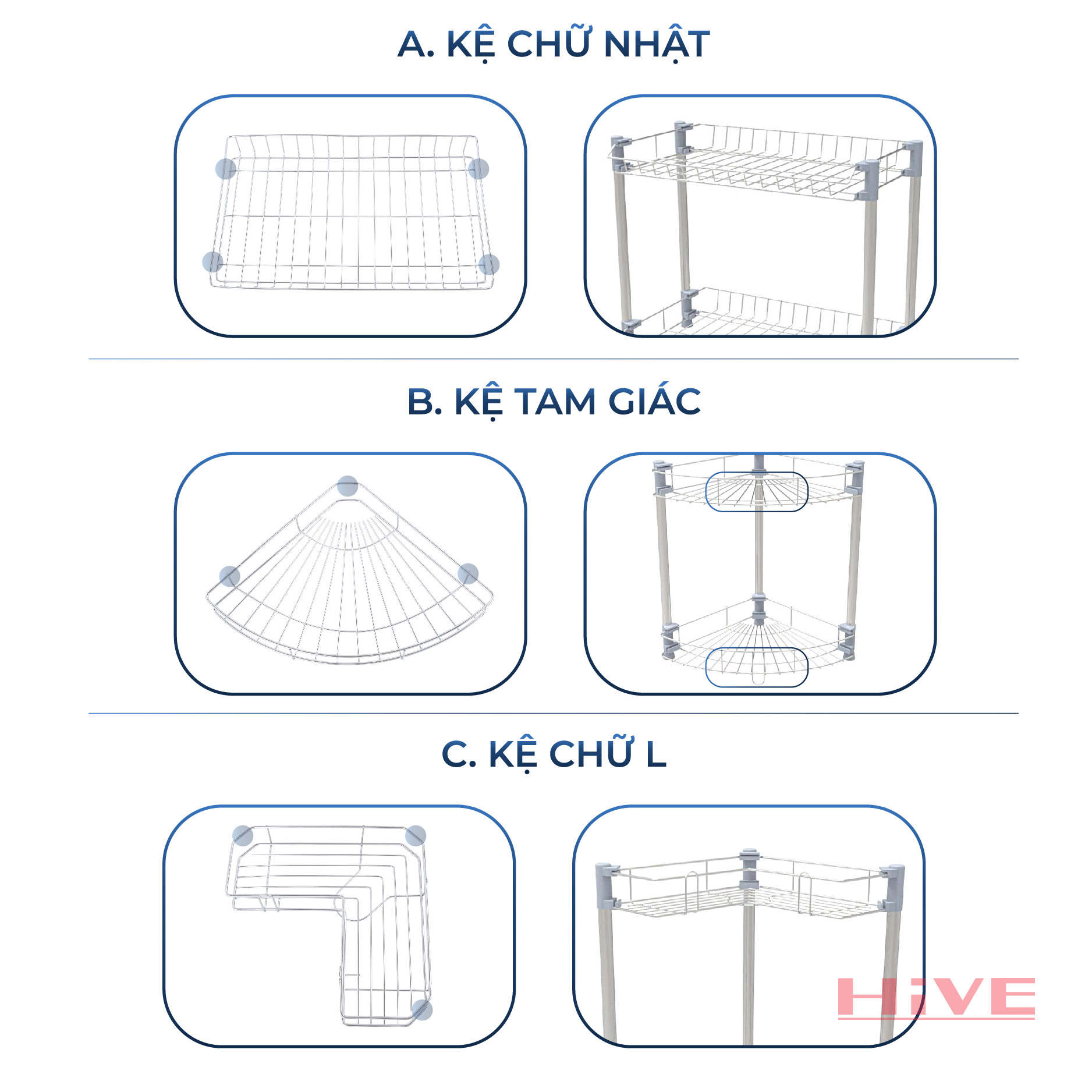 Kệ Tam Giác đa năng Inox 2/3/4 Tầng Cao Cấp