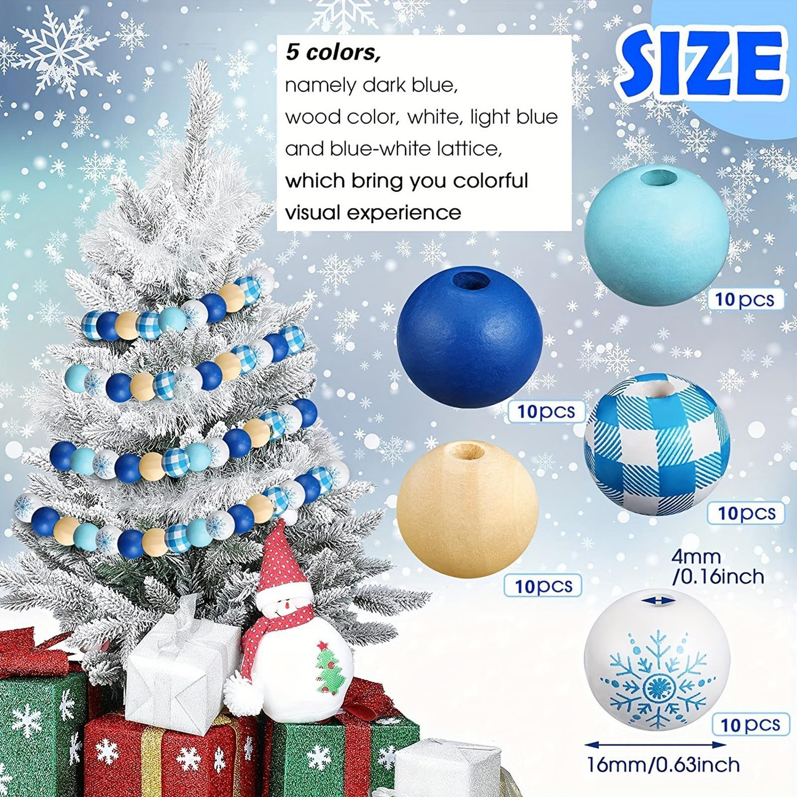 50x Winter Wooden Beads Loose Spacer Beads Decoration Kids Adults Snowflake Craft Beads for Jewelry Making Findings Bracelets
