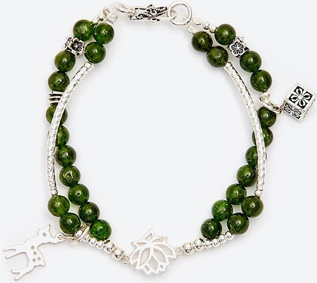 Vòng tay đôi đá diopside phối hươu bạc Ngọc Quý Gemstones
