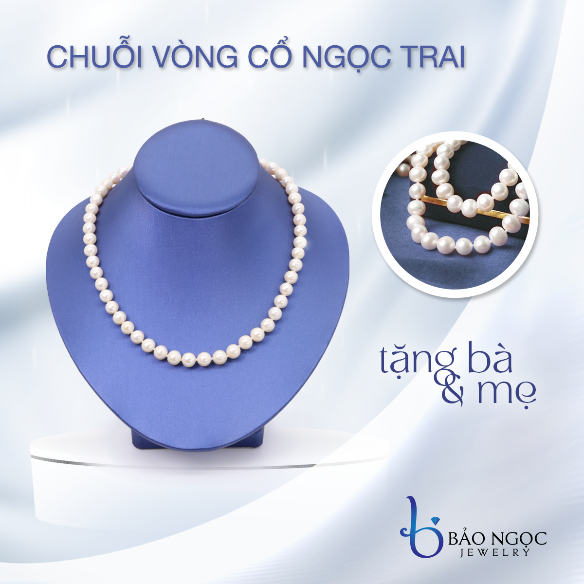 Chuỗi Ngọc Trai Trắng Cổ Điển, Chuỗi Ngọc Trai Thiên Nhiên (Ngọc Thật 100%), Vòng Cổ Ngọc Trai Tự Nhiên Nước Ngọt - DB1336 - Bảo Ngọc Jewelry