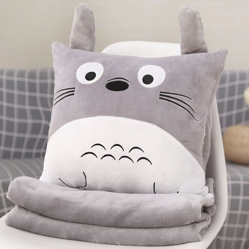 Gối mền văn phòng TOTORO Vuông chức năng 3 trong 1, nỉ nhung siêu mịn