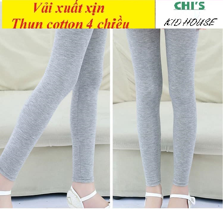 (VẢI XUẤT DƯ) QUẦN LEGGING DÀI / QUẦN DÀI TRƠN THUN COTTON 4 CHIỀU CHO BÉ GÁI 9-20KG