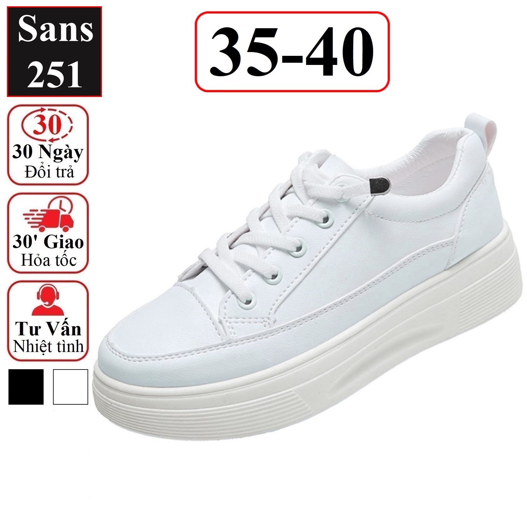 Giày sneaker nữ thể thao Sans251 không cần buộc dây full trắng tăng chiều cao 4cm êm chân size nhỏ 35 đế bằng giá rẻ