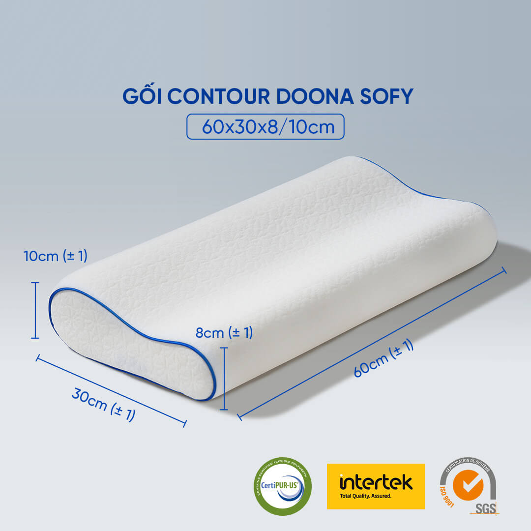 Gối Foam Contour Doona Sofy Cấu Trúc Lượn Sóng Nâng Đỡ Định Hình Xương Cổ Và Đầu Hoàn Hảo