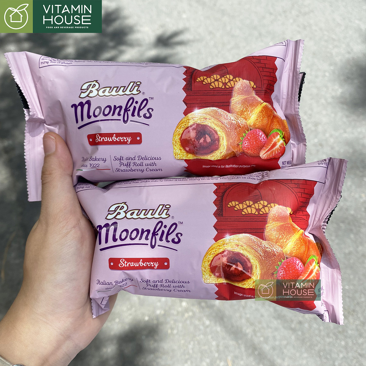 Combo 4 Bánh Sừng Bò Bauli Moonfils vị Dâu 45g
