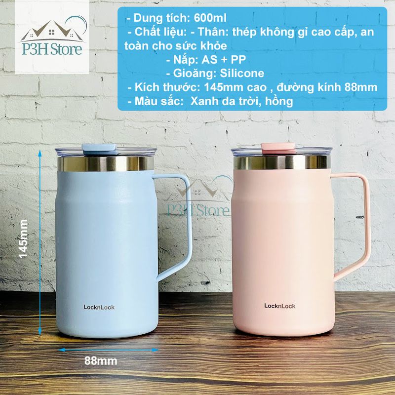Ly giữ nhiệt Lock&amp;Lock Metro Mug 600ml bằng thép không gỉ ca , cốc LHC4282