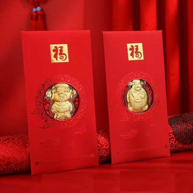 Bao lì xì thần tài, lixi may mắn mạ vàng hồng kông Tết 2022