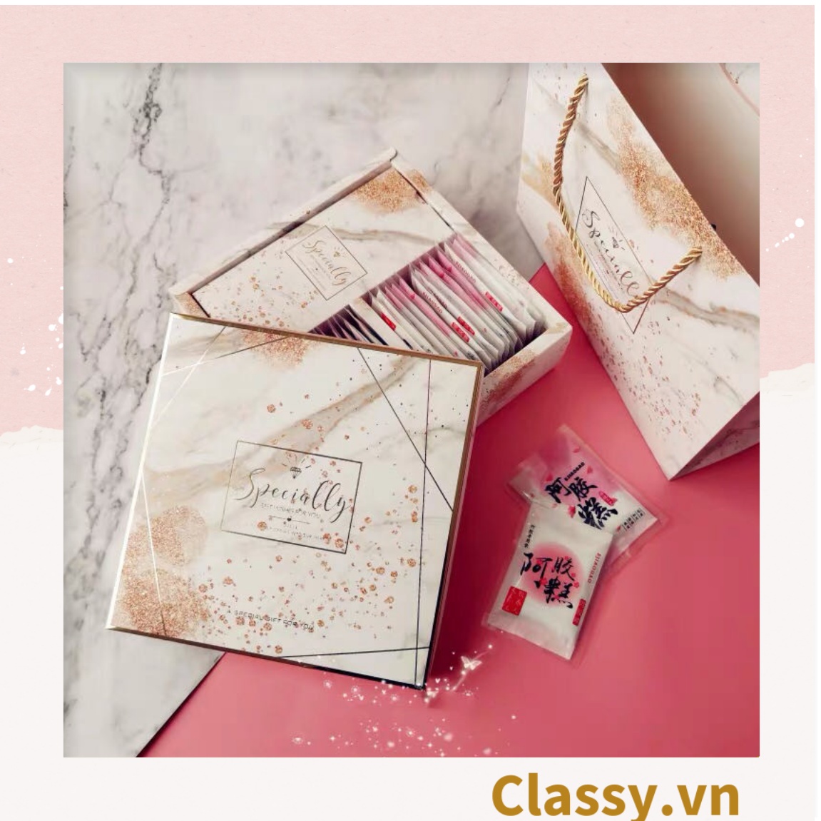 XÉ LẺ Túi giấy +Hộp quà Làm quà tặng hoạ tiết cẩm thạch, phong cách châu Âu Q246