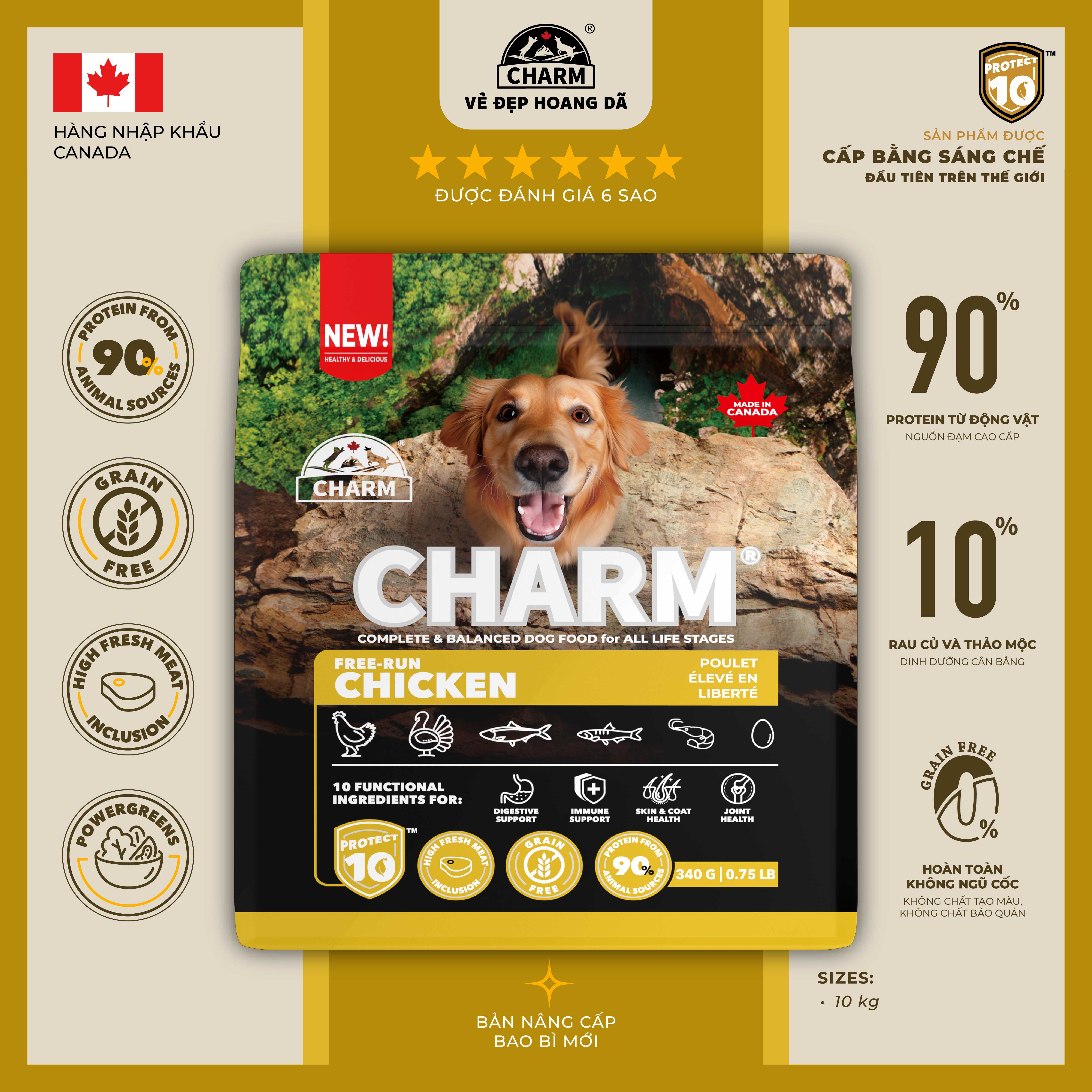 Thức Ăn Hạt Chó cao cấp Gà Cá CHARM Cage-Free Chicken Dog Food Canada- Chọn