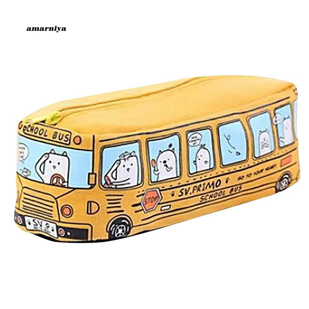 Hộp bút học sinh in hình xe buýt dễ thương