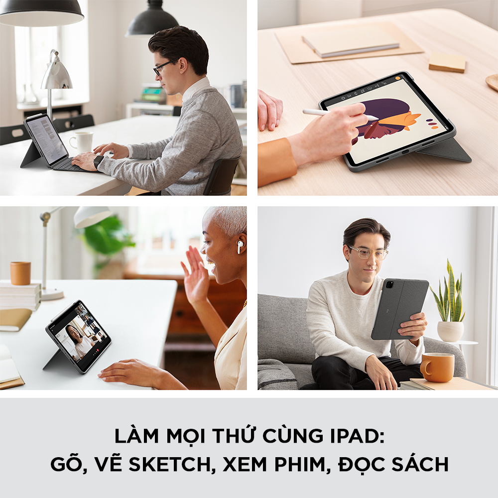 Bao da kèm bàn phím Logitech Combo Touch iPad Pro 11 inch gen 1, 2, 3 - Backlit keys có thể tháo rời, Trackpad siêu nhạy - Hàng chính hãng