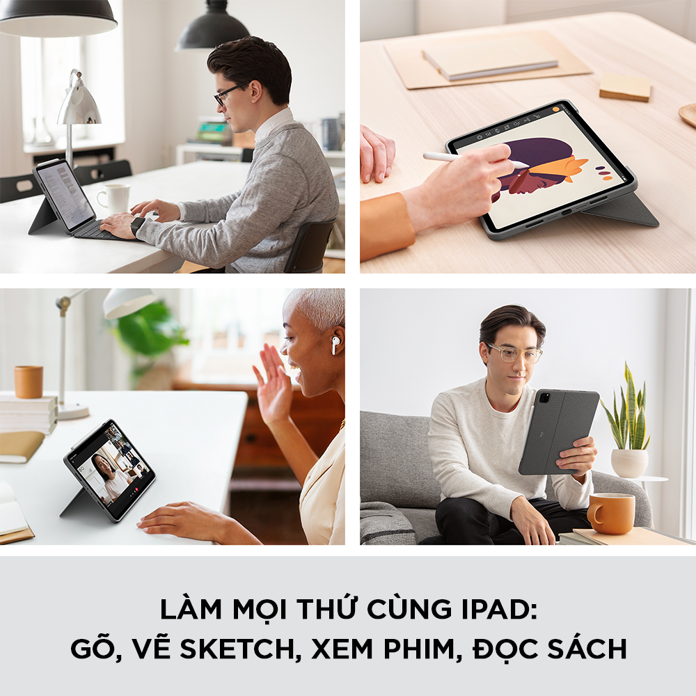 Bao da kèm bàn phím Logitech Combo Touch iPad Pro 11 inch gen 1, 2, 3 (2021) - Backlit keys có thể tháo rời, Trackpad siêu nhạy - Hàng chính hãng