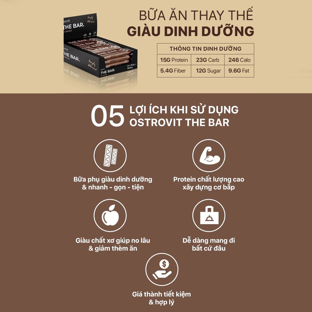 Thanh Bánh Protein OstroVit THE BAR, Lẻ 1 Thanh (60g/Thanh) Bữa Ăn Nhẹ Hoàn Hảo và Ít Đường | Nhập khẩu Ba Lan