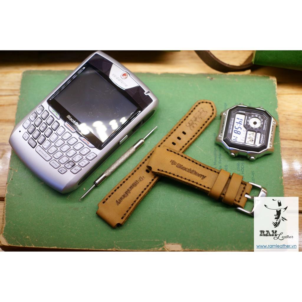 DÂY ĐỒNG HỒ DA BÒ THẬT VÀNG SỮA - RAM BLACKBERRY-ĐỦ SIZE