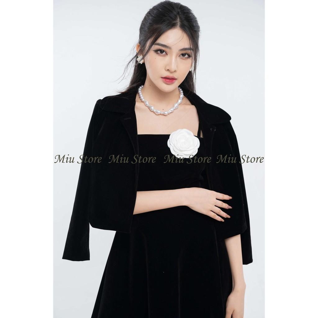 Đầm nữ thiết kế hai dây croptop nhung lì kèm vest cao cấp MIUSTORE AV00007 - D00247