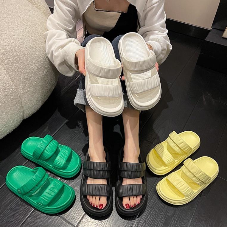 Dép Sandal nữ đế cao 4cm đi mưa chống trơn trượt, dép quai hậu nữ quai ngang đi học - DL165 - Đen