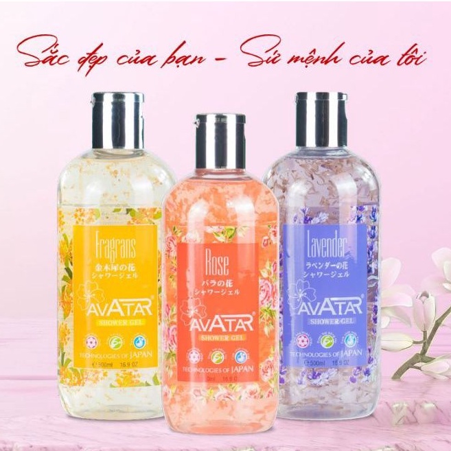 Sữa Tắm Avatar Lavender Hương Hoa Nhật Bản Với Cánh Hoa Thật 500ml (Combo 500ml Và Set 24ml)