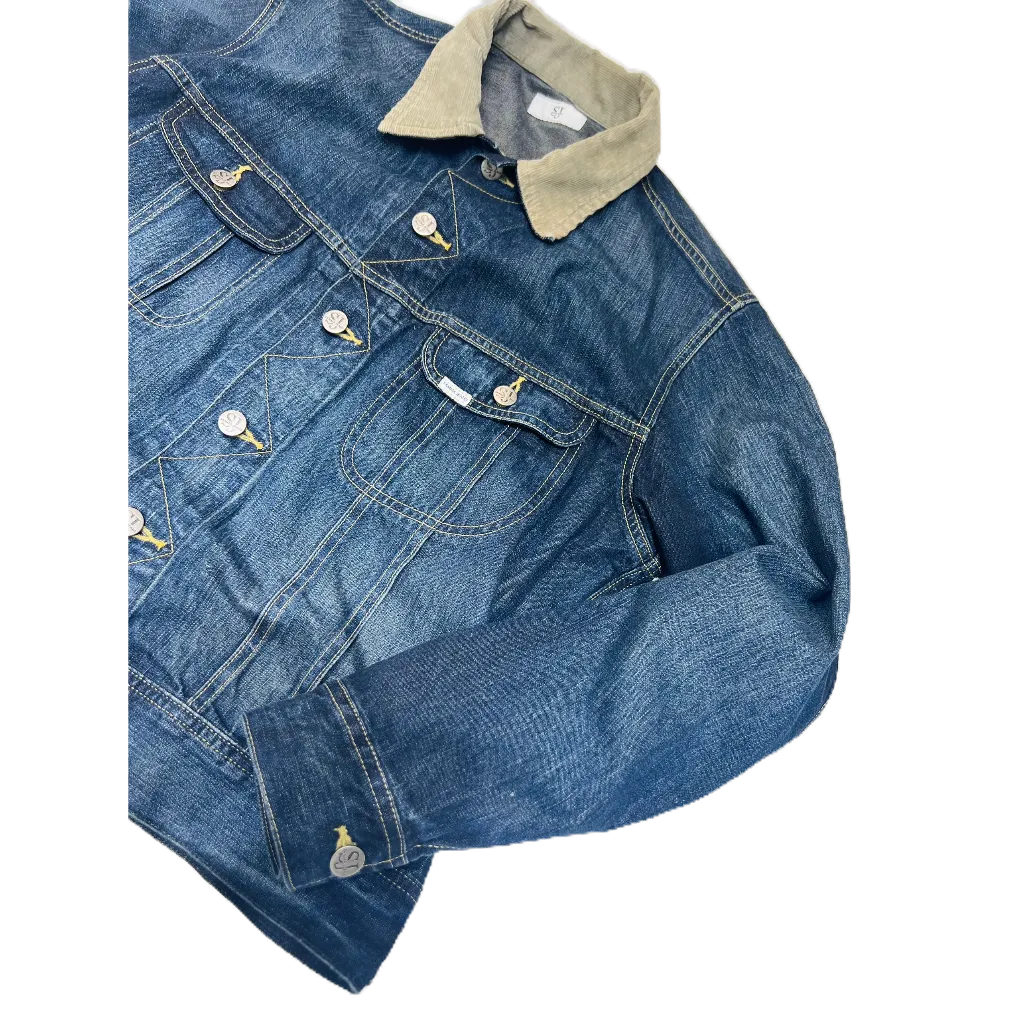 Áo khoác bò denim nam nữ unisex dáng rộng Phối Cổ JK1_ áo jacket jean phong cách Hàn Quốc | Samma Jeans - Navy (Đậm)