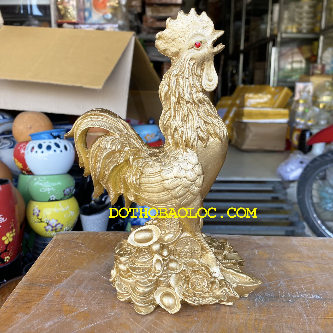 Tượng Gà Trống Phước Lộc phong thủy bằng bột đá cao 23cm