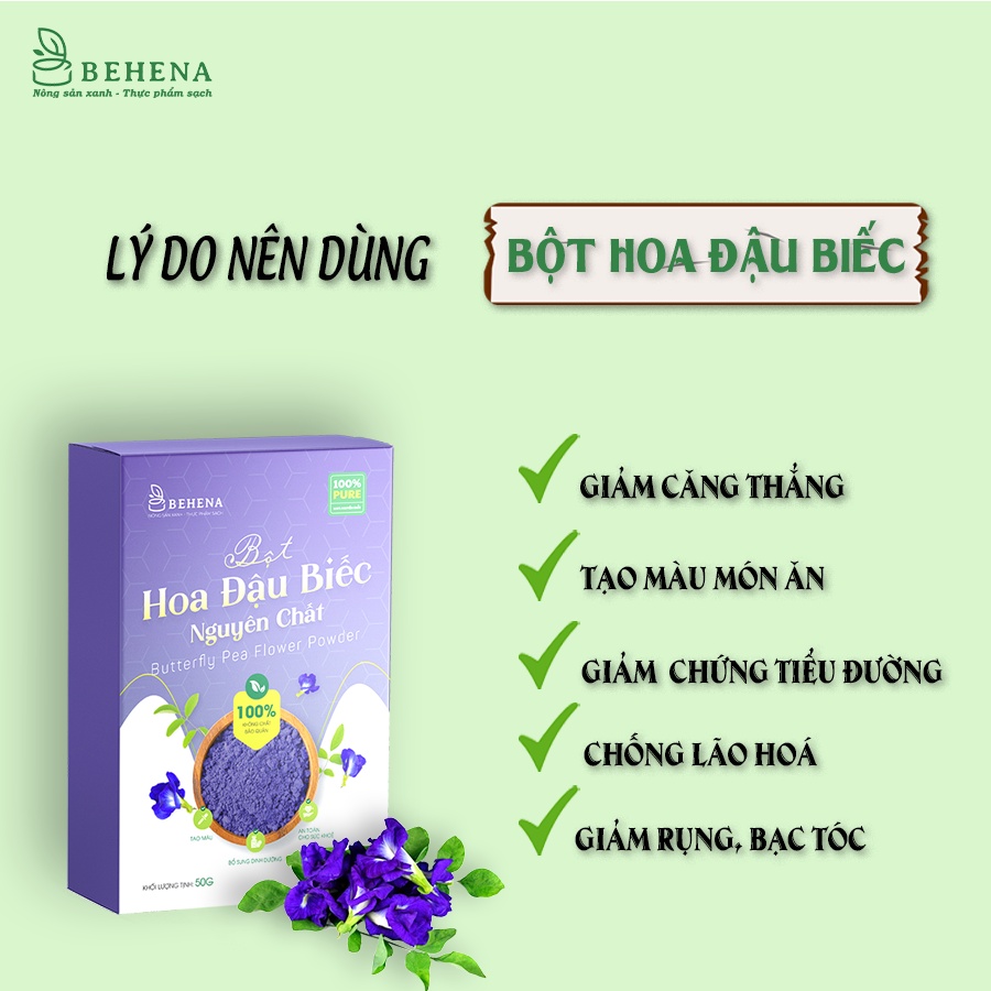 Bột Hoa Đậu Biếc nguyên chất BEHENA không chất bảo quản - an toàn - nguyên liệu tạo màu - làm bánh hộp 50g_Minh Anpha