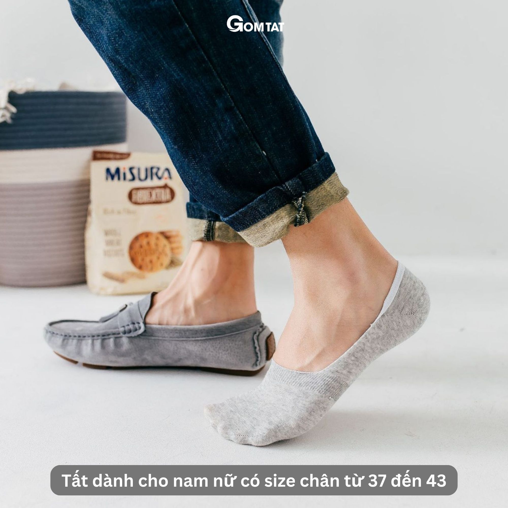 Tất Lười Nam, Tất Nam mang Giày Lười vải cotton mềm mại thoáng mát, Có đệm cao su chống trượt gót chân - GOMTAT-LUOI02