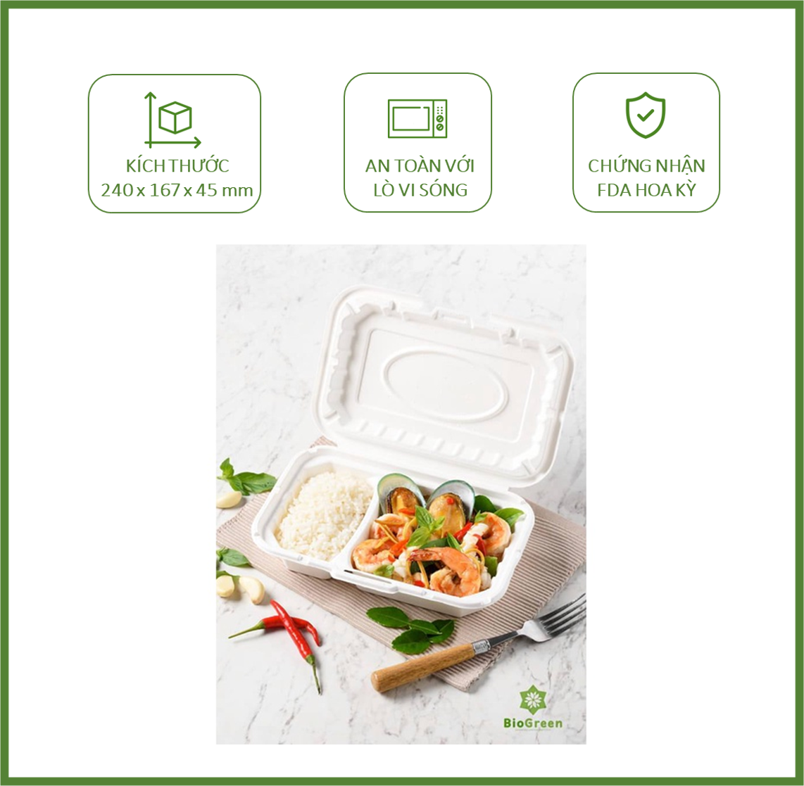 50 hộp bã mía 2 ngăn 950ml hộp bento
