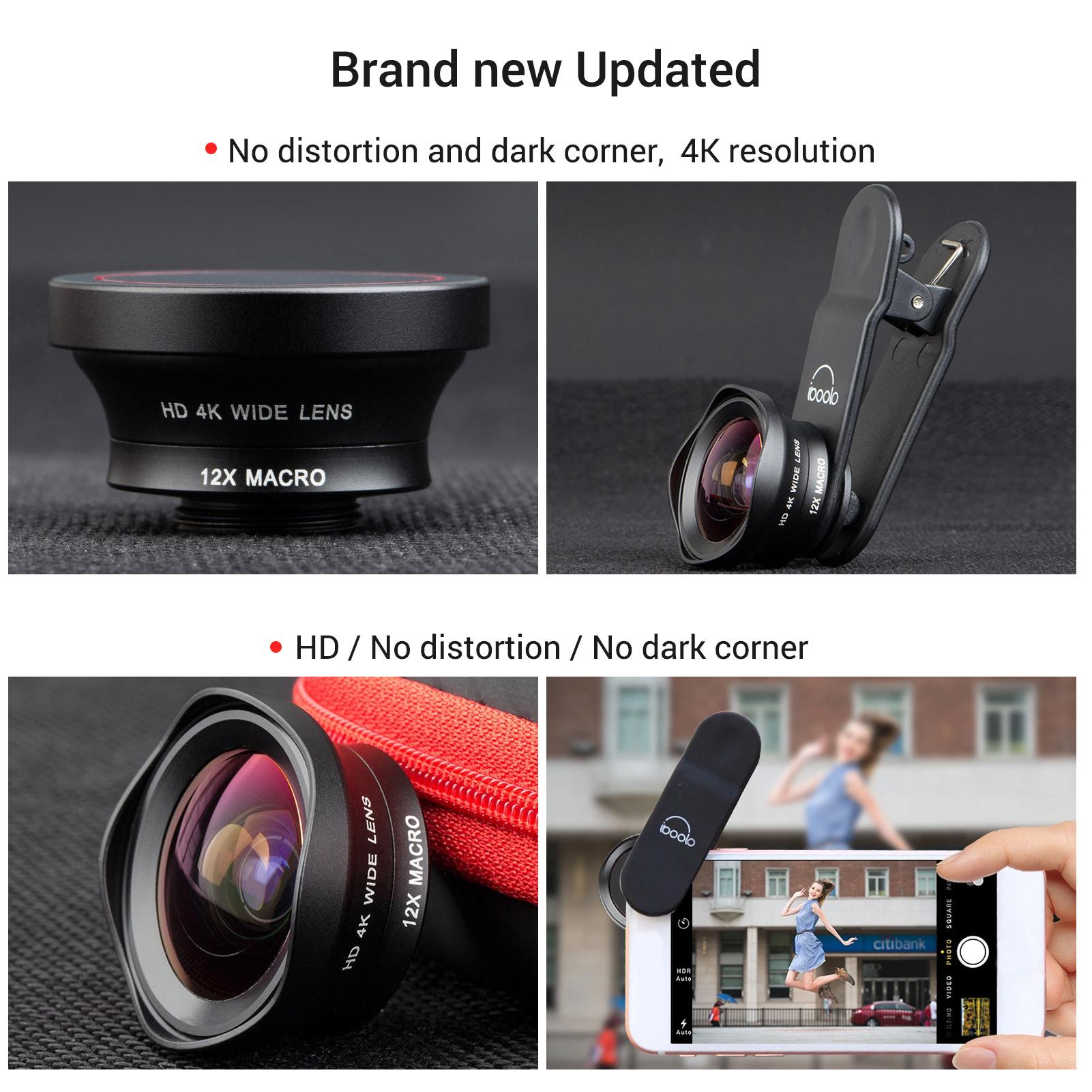 Two in One 16mm Wide Lens + 12X Macro Lens Set Clip-on Phone Camera Lens Add-on Lenses Kit HD Camera Lens Compatible