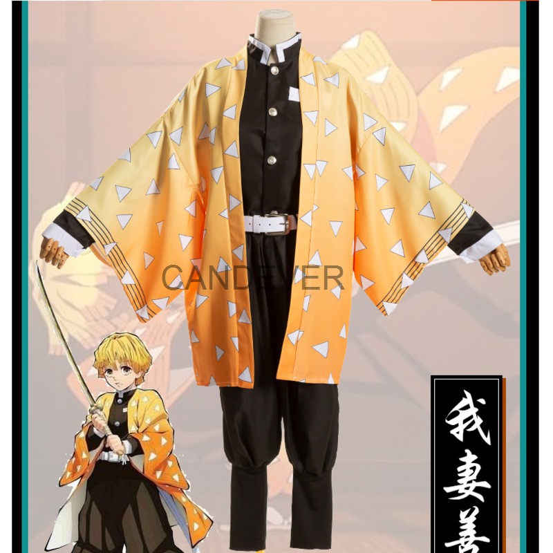 Anime Demon Slayer Kimetsu Không Yaiba Agatsuma Zenitsu Trang Phục Hóa Trang Nam Nhật Bản Kim Đồng Nhất Halloween Tóc Giả Bé Trai Con Trẻ Em