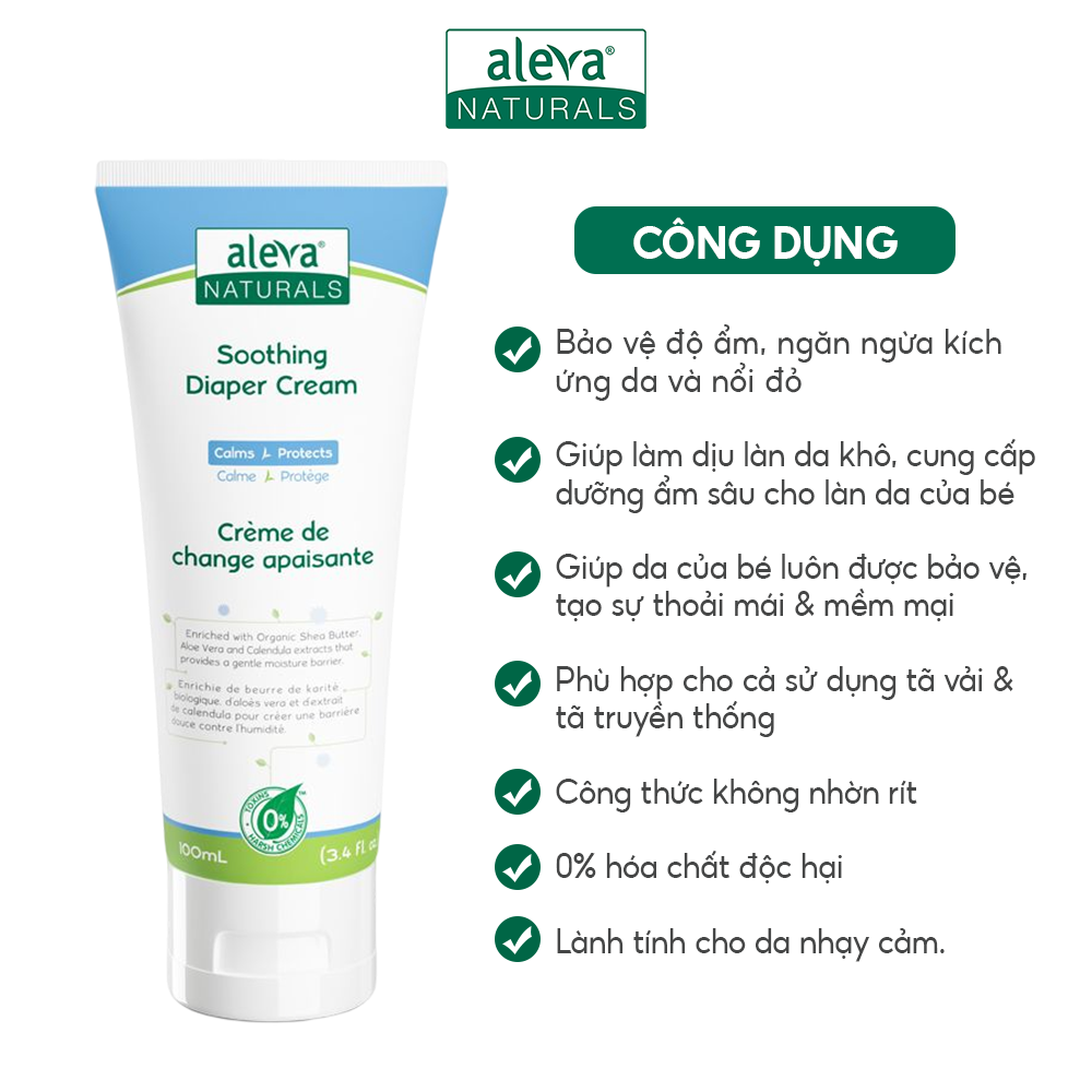 Kem chống hăm, dưỡng ẩm, làm mịn và ngăn ngừa kích ứng da cho bé Aleva Naturals (tuýp 100ml)
