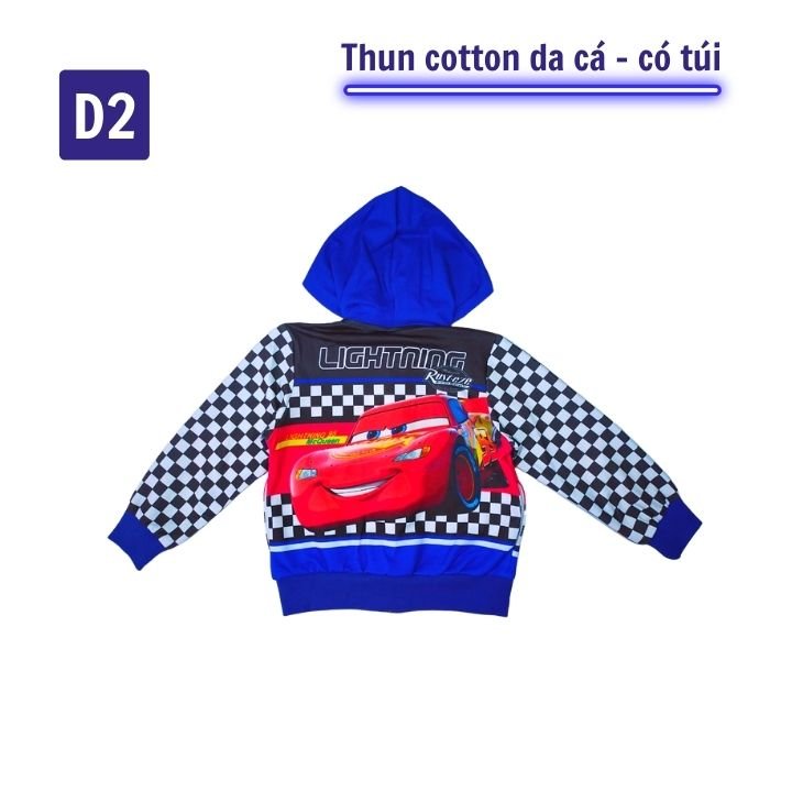Áo khoác bé trai hình xe Mc Queen từ 10-43kg. Chất thun cotton da cá thoáng mát - hình đẹp không bong tróc