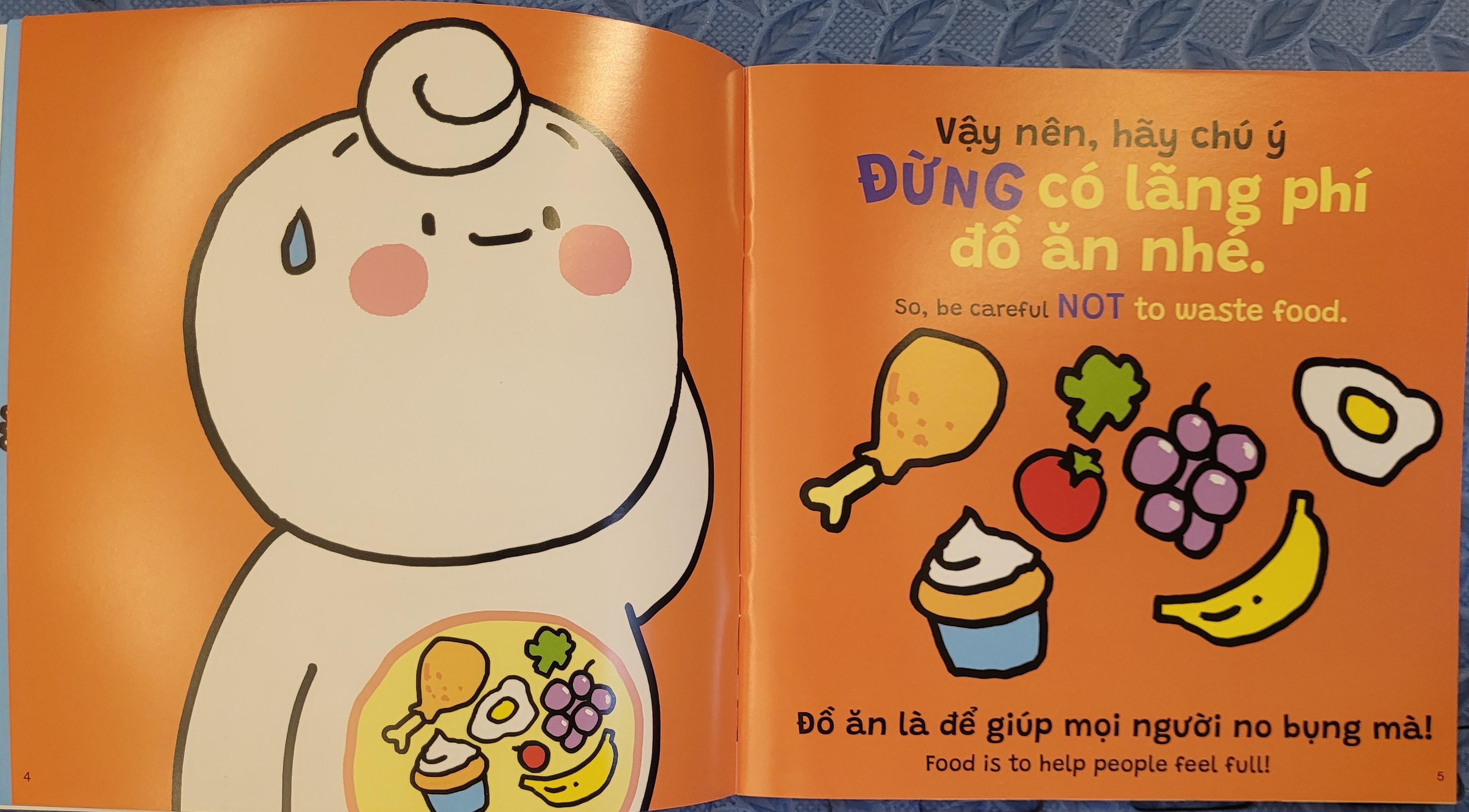 Sách Ehon Miu Bé Nhỏ Phần 4 Song Ngữ - Miu Bé Nhỏ Đừng Lãng Phí Đồ Ăn Nhé