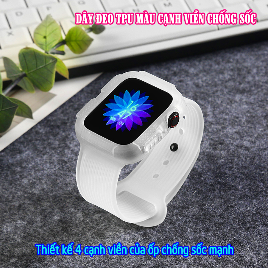 Dây Đeo liền ốp cho Apple Watch 7/6/5/4/3/2/1 size 38/40/41/42/44/45mm TPU màu cạnh viền chống sốc - nhiều màu (tặng cường lực dẻo theo size)