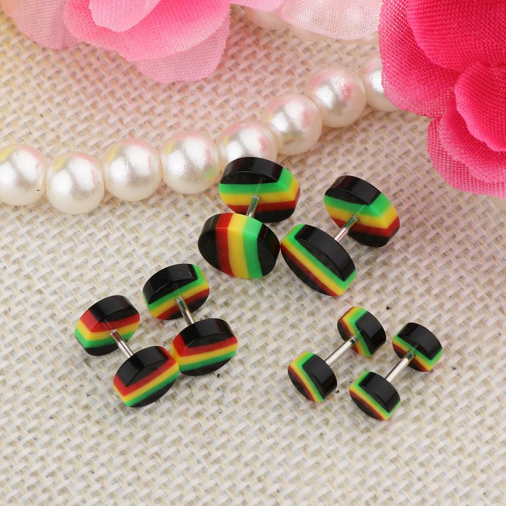 6 Pieces Acrylic Ear Earrings Tunnel Stainless Steel Fake 18g
