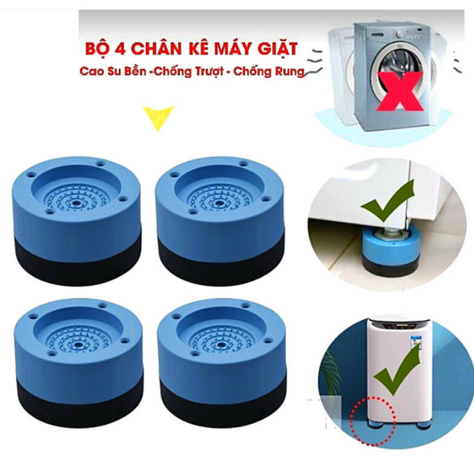 Đế chống rung máy giặt, chân máy giặt chân bàn 4 miếng cao su cao cấp. Chống rung chống ồn chống trơn trượt (Giao màu ngẫu nhiên) - Hàng chính hãng