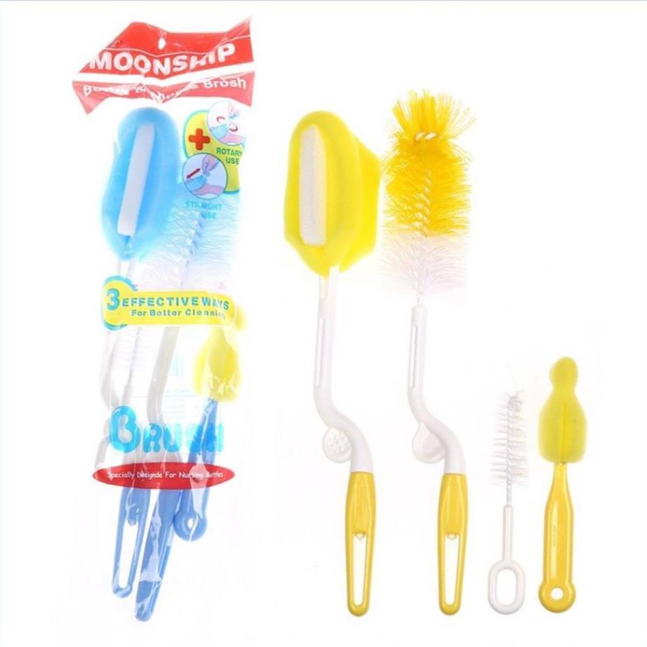 Bộ cọ rửa bình sữa cho bé 4 món Tay cầm xoay 360 độ - Que rửa cốc chén 4 chi tiết