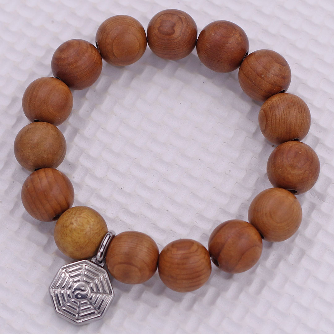 Vòng chuỗi đeo tay gỗ thủy tùng charm bát quái inox, vòng tay hạt chuỗi, vòng chuỗi phong thủy, vòng tay nam nữ