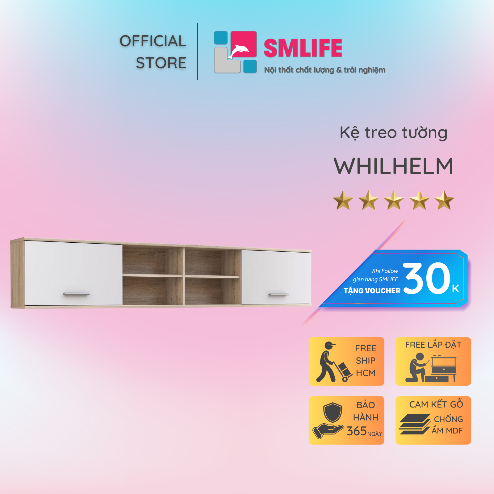 Kệ gỗ trang trí đa năng SMLIFE Whilhelm