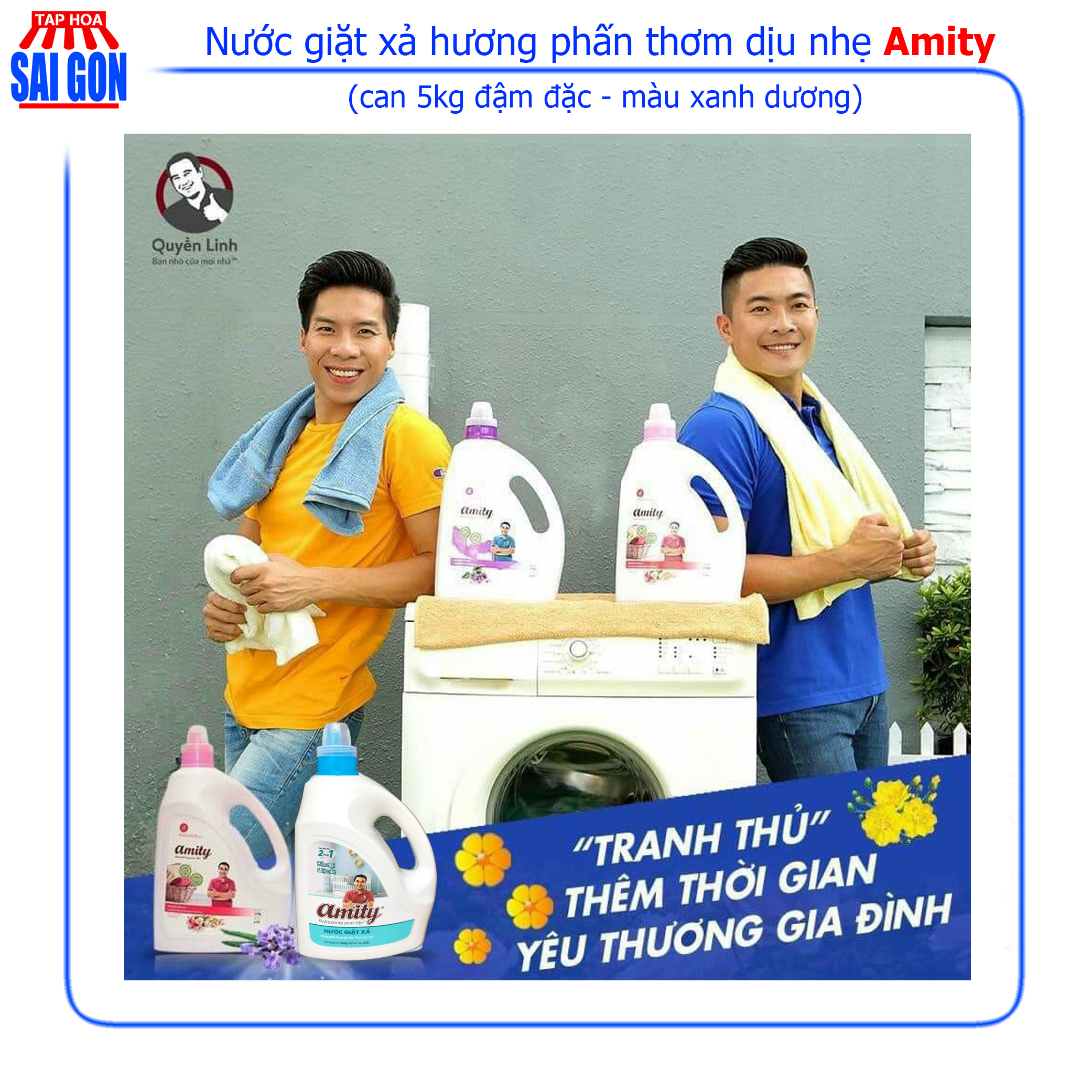 Nước Giặt Xả Amity hương phấm thơm dịu nhẹ (xanh dương) can 5kg giúp giữ mùi thơm nhẹ nhàng suốt cả ngày