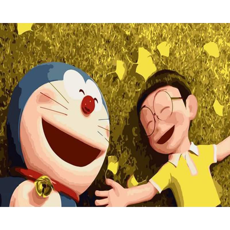Tranh tô màu theo số Tranh sơn dầu số hoá hình Doraemon size 30*40 kèm khung