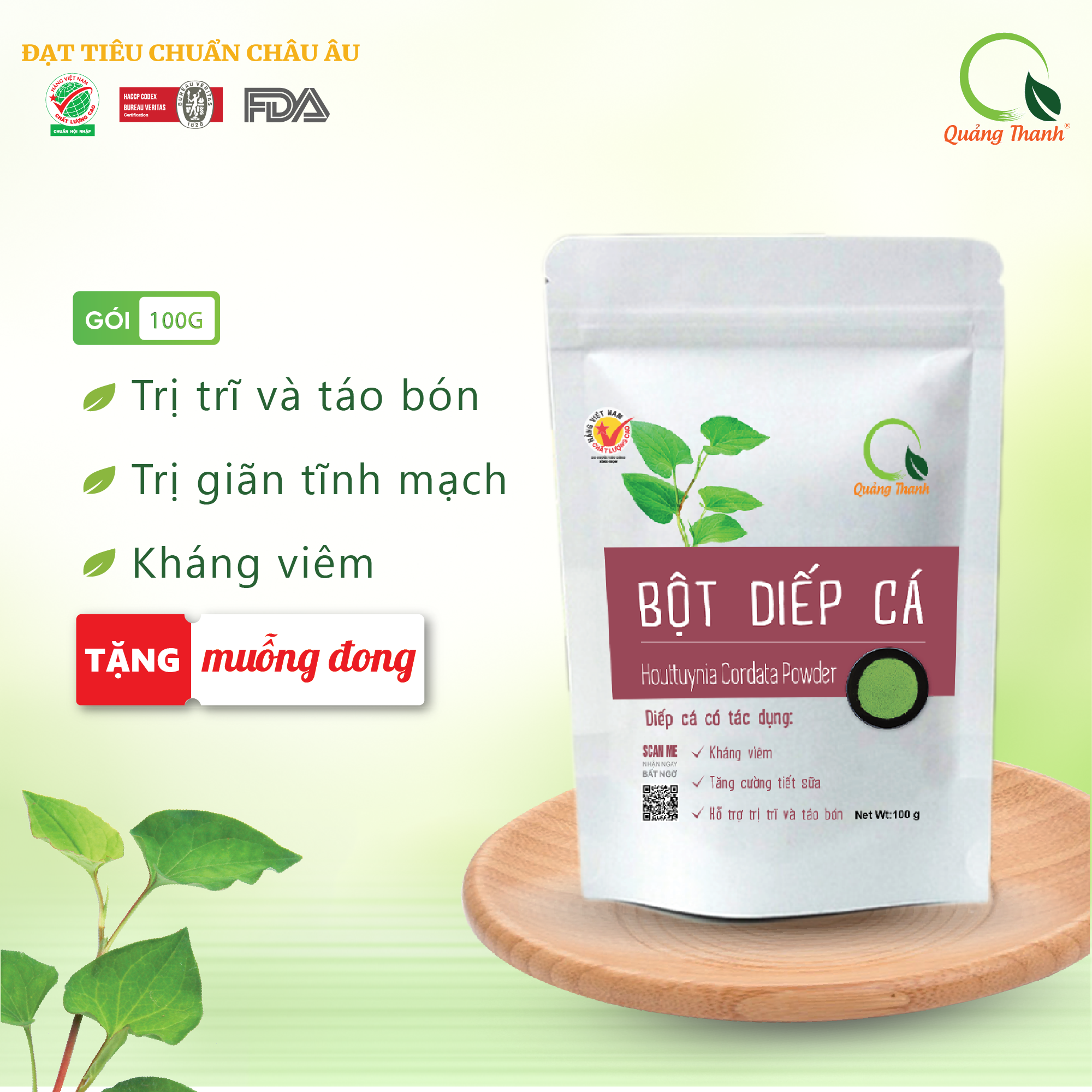 Combo 3 gói Bột Rau Sức Khỏe Quảng Thanh - Quà tặng ý nghĩa cho gia đình - Diếp cá 100g,Rau má 100g,Cần tây 50g