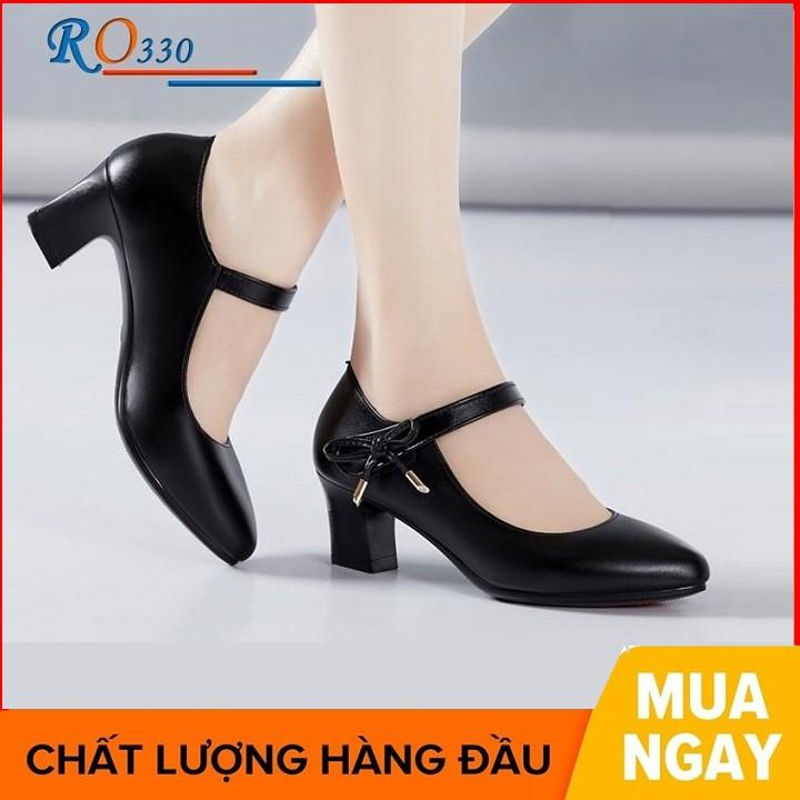 Giày sandal nữ cao gót 5 phân ba màu đen đỏ kem hàng hiệu rosata ro330