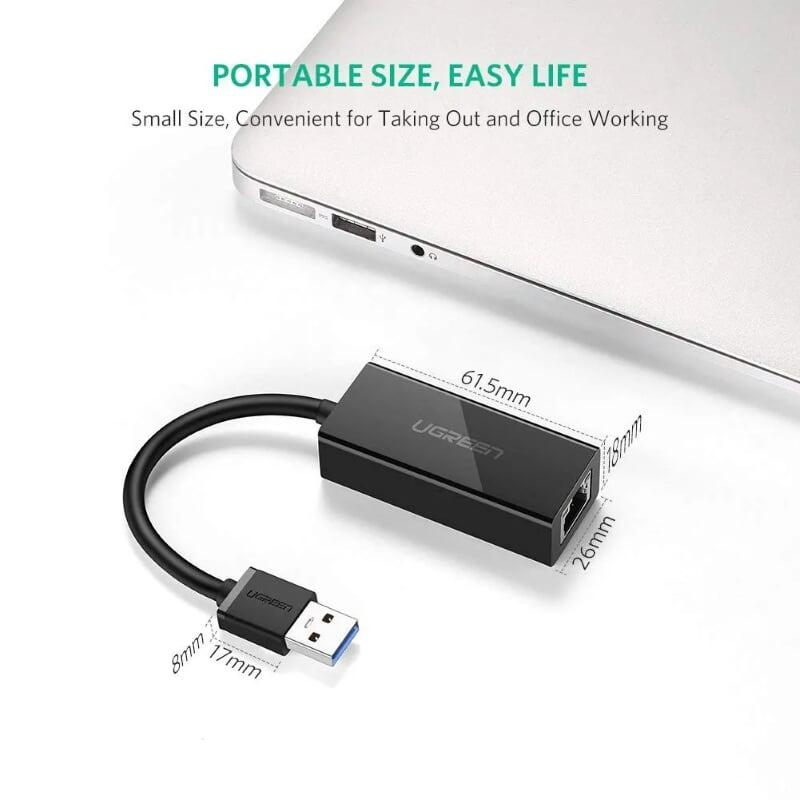 Ugreen UG20256CR111TK 15CM màu Đen Cáp chuyển đổi USB 3.0 sang cổng LAN RJ45 tốc độ 1000Mbps vỏ nhựa - HÀNG CHÍNH HÃNG